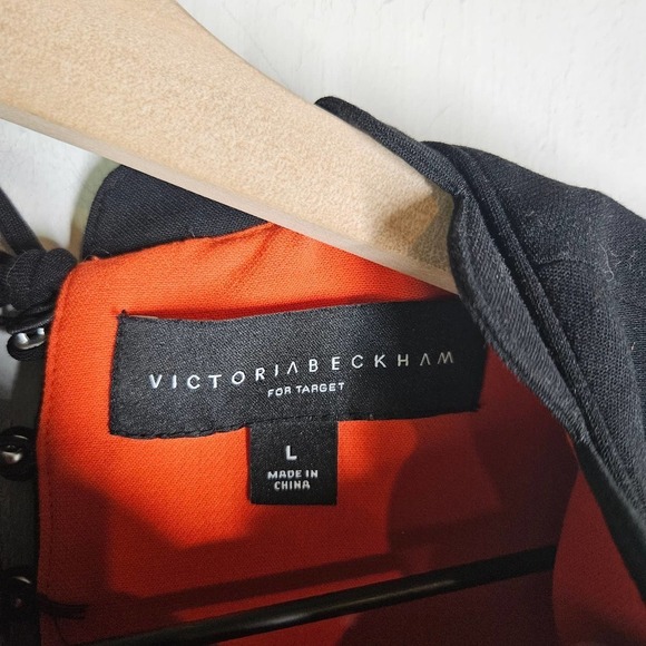Victoria Beckham x Target Scalloped Shift Peplum Dress L Orange Black Sleeveless - Picture 5 of 12